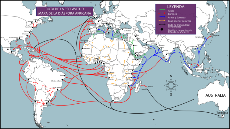 Mapa de las rutas de exclavos